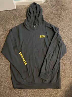 Neff Men's Black Hoodie fortnite  with Yellow Logo